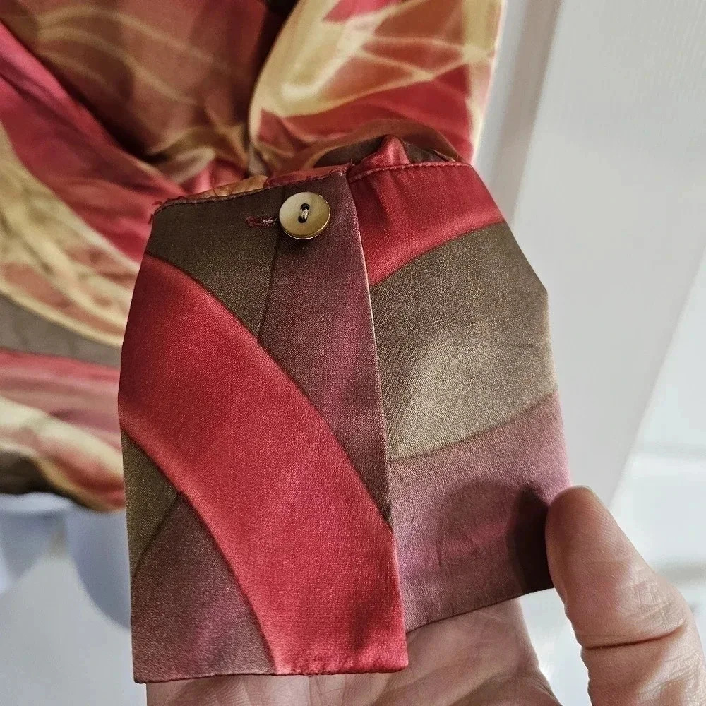 Lafayette 148 Women 6 Silk Swirl Wrap Blouse Gold Brown Red Archival Investment - Picture 5 of 10